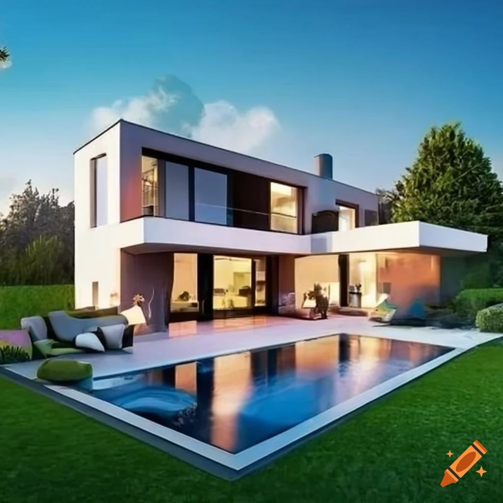 Villa moderne rez de chaussée et un étage de 100 m2 avec jardin et une volumétrie moderne avec des détails architecturaux moderne toiture plate