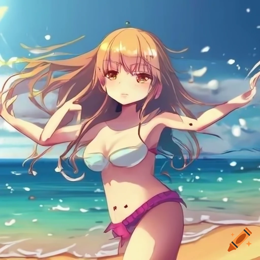 Anime girl at the beach on Craiyon