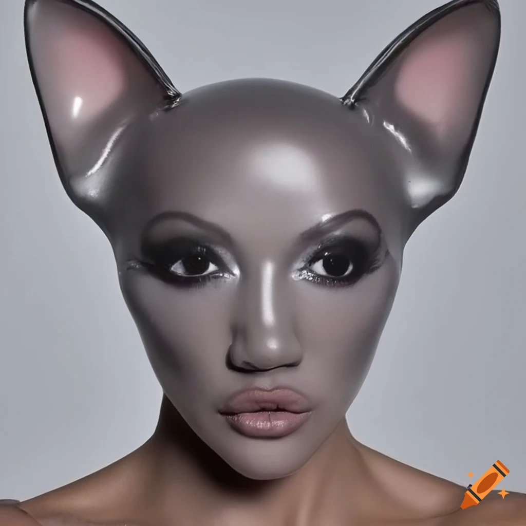 Dark grey transparent latex khloe kardashian face toy-terrier head
