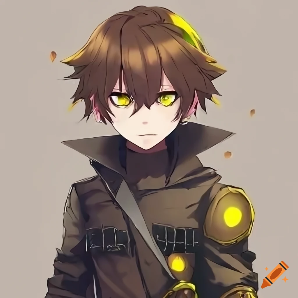 Anime cosplay boy with yellow eyes and pointed ears