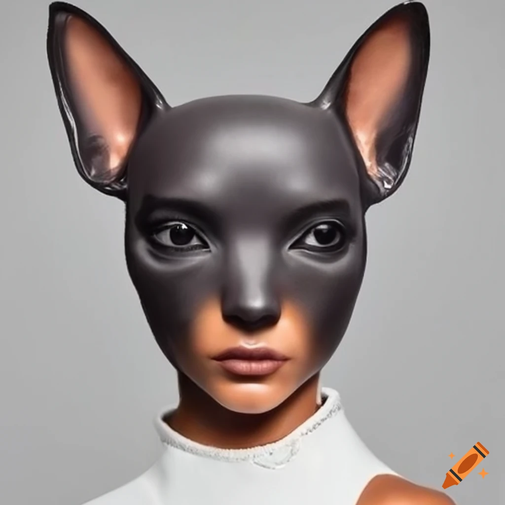 Dark grey transparent latex kendall jenner face toy-terrier head