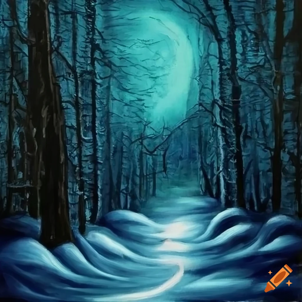 Forest at night painting on Craiyon