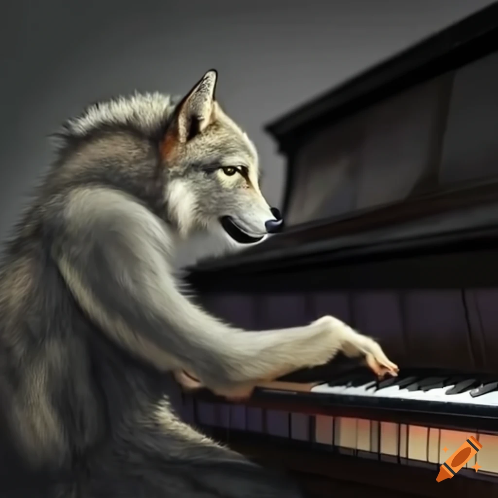 A wolf elegantly playing piano on Craiyon