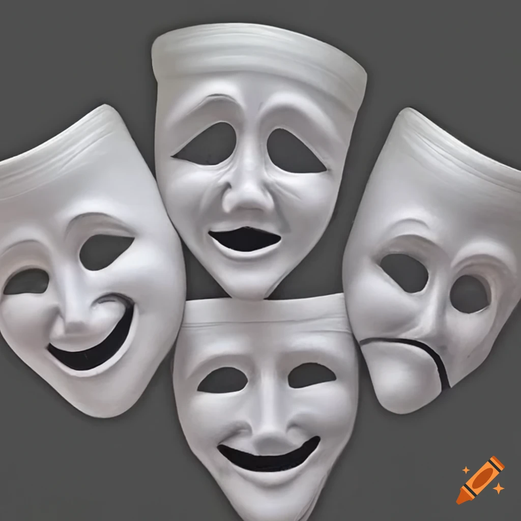 White smiling theater masks on Craiyon