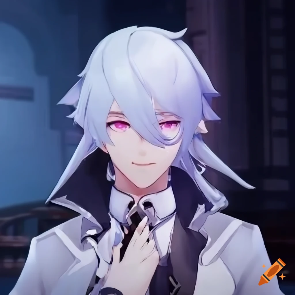 Honkai star rail male character's face with white hairs. High quality