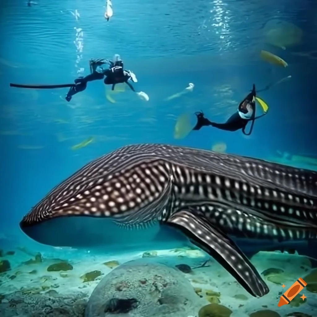 Scuba diving in a large aquarium with a whale shark