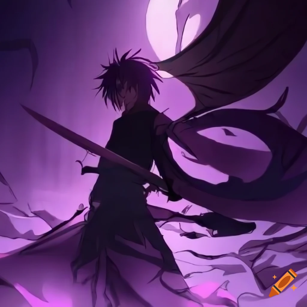 Anime posing dramatically with his sword in a dark room in the shadows