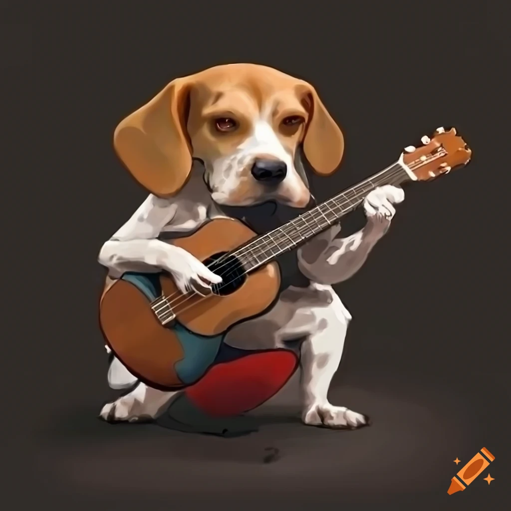 Beagle playing guitar