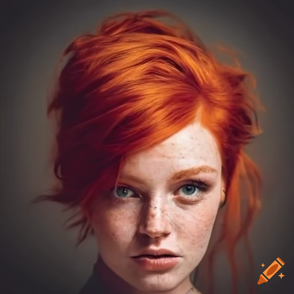A confident woman with striking red hair and gentle freckles on Craiyon