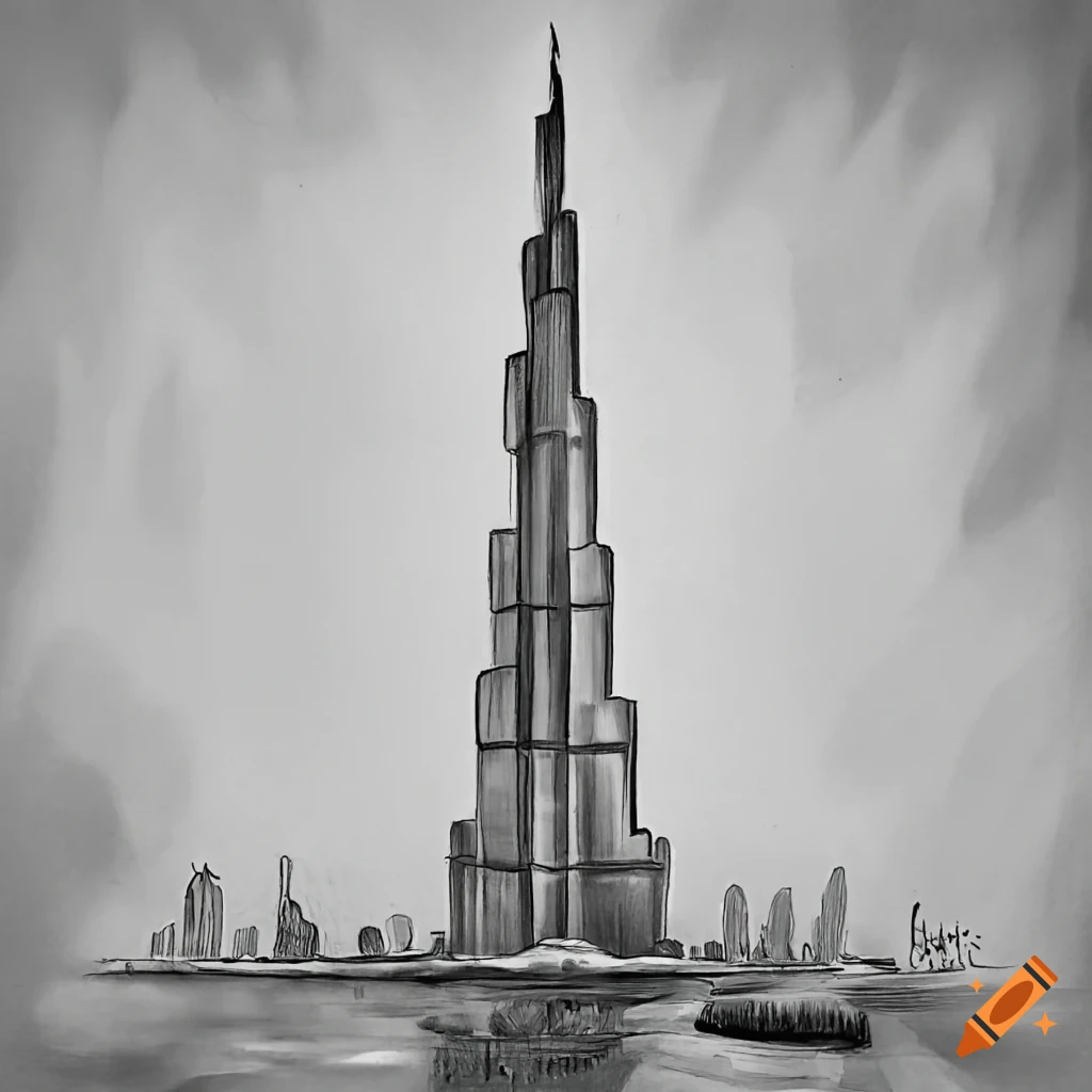 Stylized skyscraper, Burj Khalifa. Freehand design. Dubai's tallest  skyscraper in the world. Dubai. United Arab Emirates. The Sketch of urban  landscape Stock Vector Image & Art - Alamy