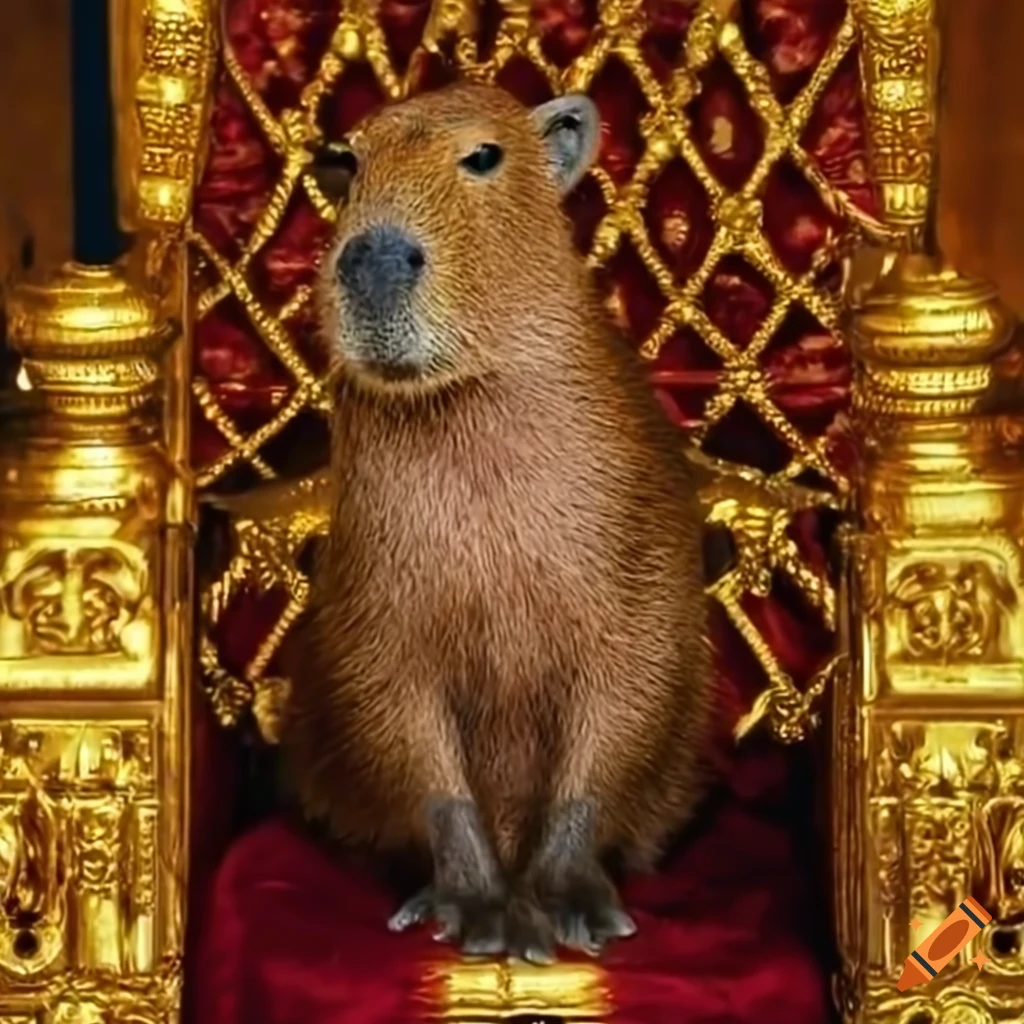 Capybara sitting on a golden throne