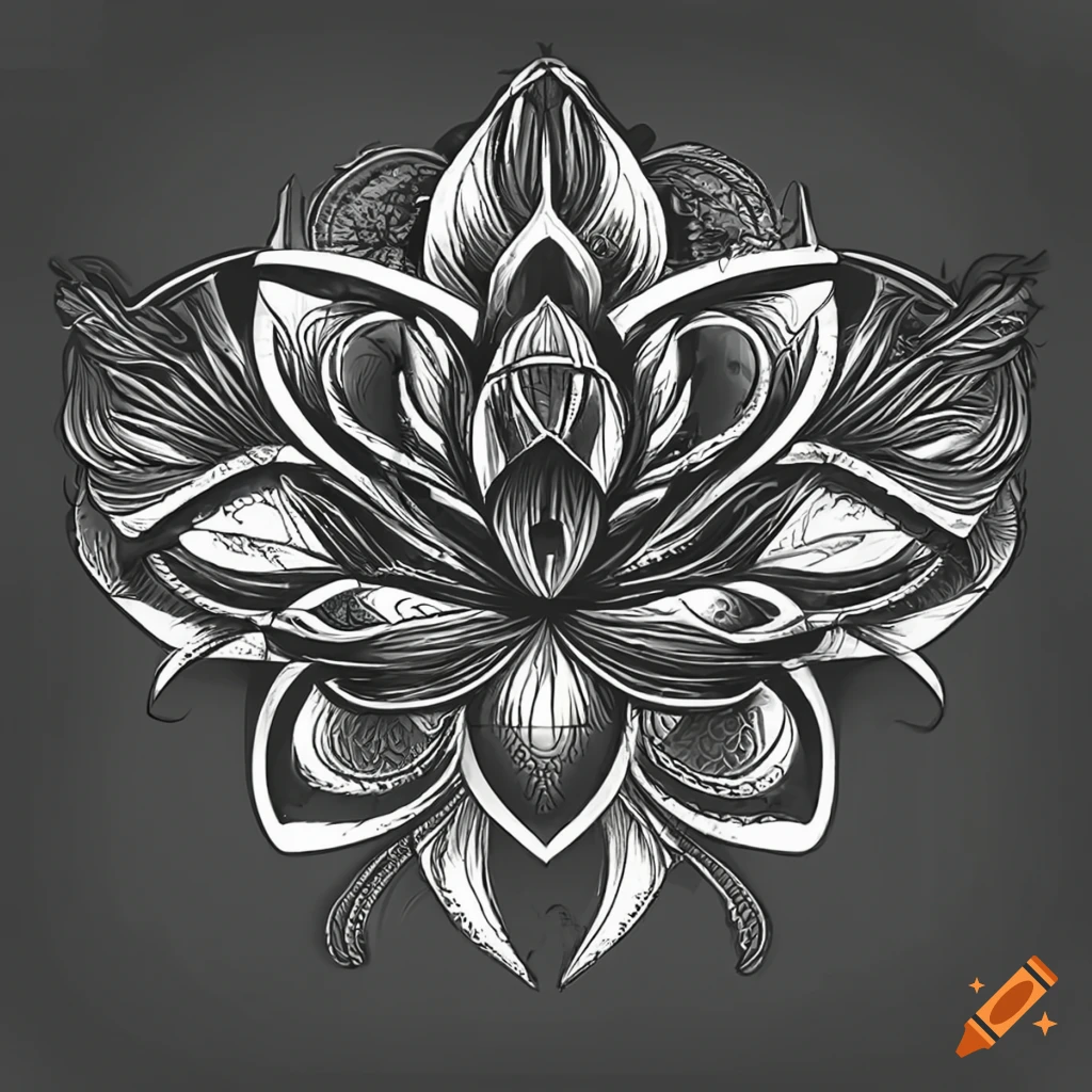Boho ornamental white lotus flower, blackwork tattoo design, Ind Stock  Vector | Adobe Stock