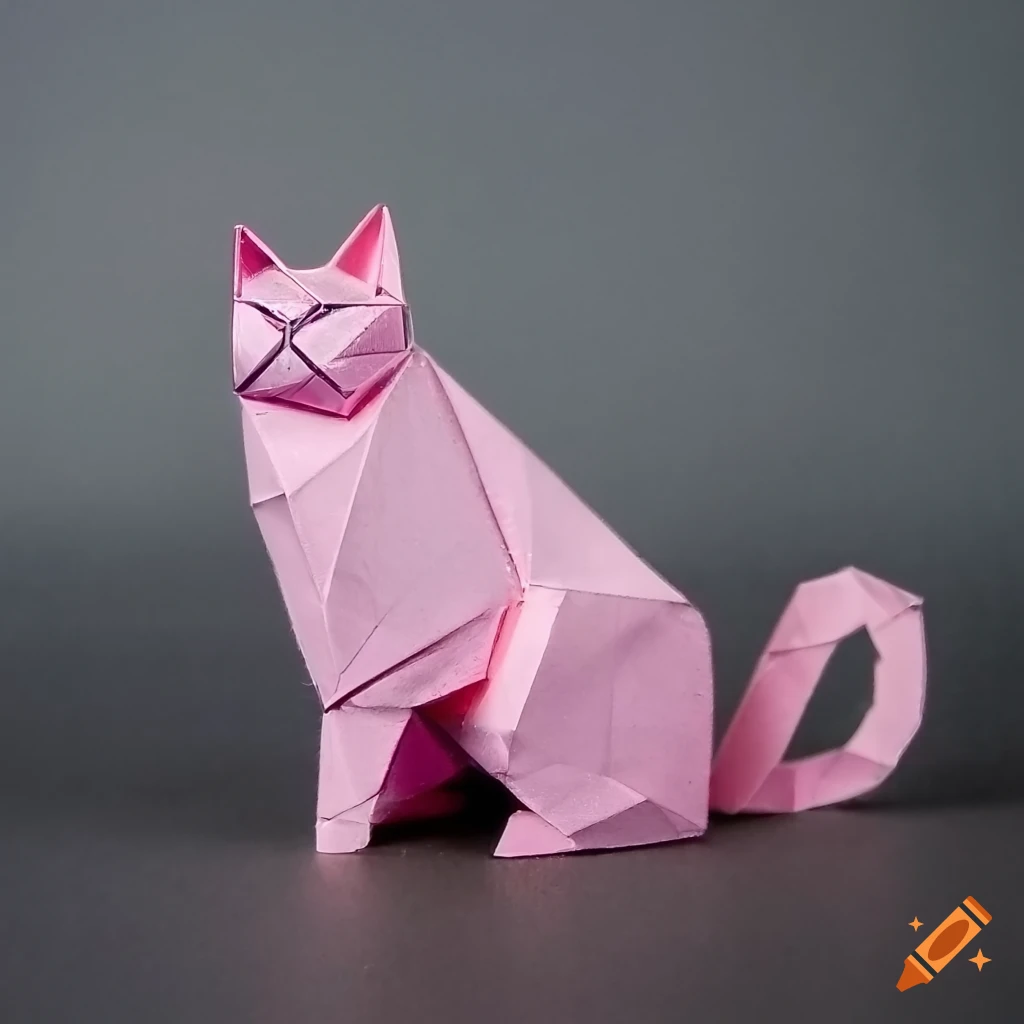 A cute origami pink cat, papercraft on Craiyon