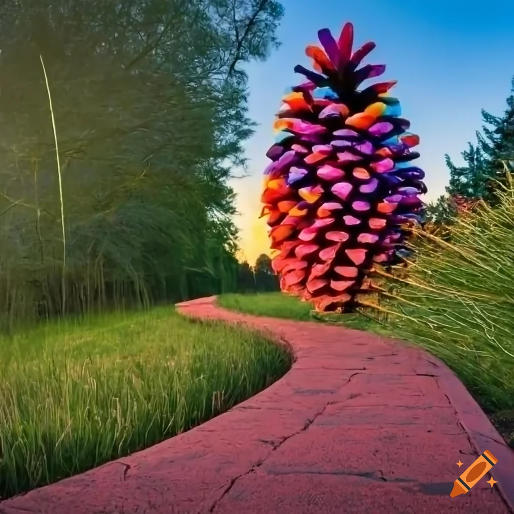 A pastel sky colored pine cone sculpture with alternating light