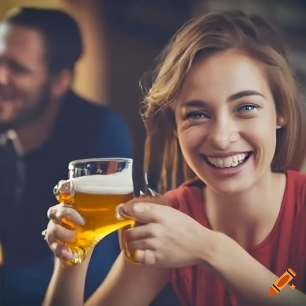 Smiling people drinking beer