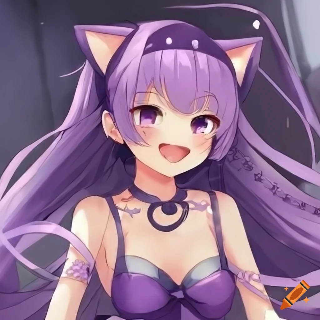 Anime cat girl with a purple background on Craiyon