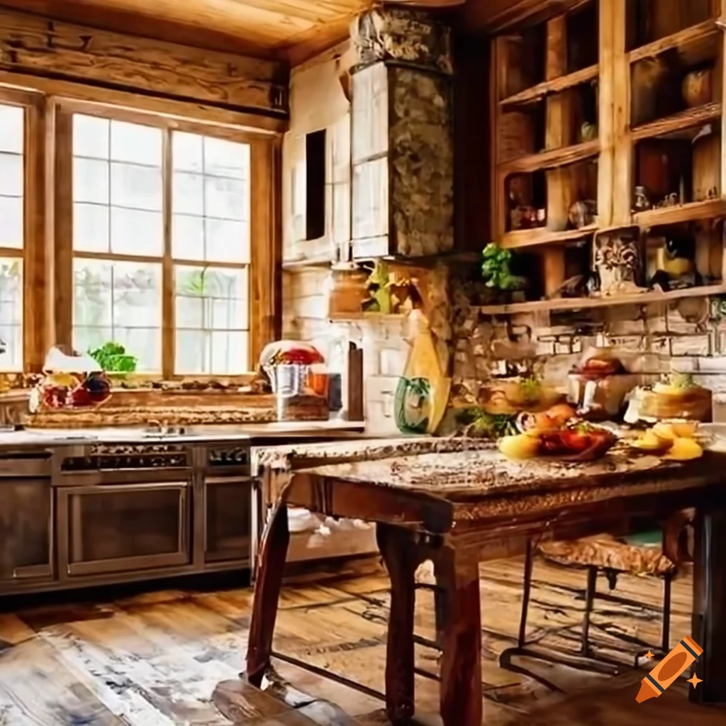 Rustic kitchen with marble countertop and delicious meal