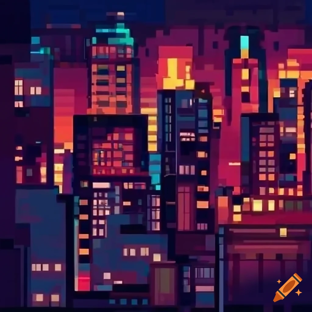 Detailed pixel city view from window