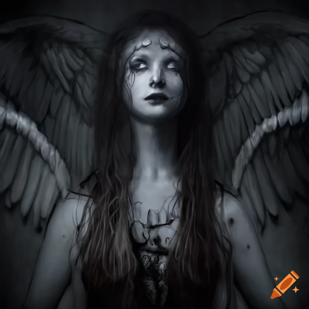 Lovecraftian angel dark pale high resolution on Craiyon