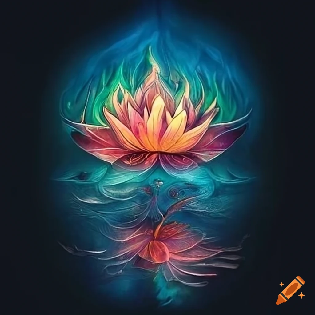 Artistic fantasy lotus flower made out of fire