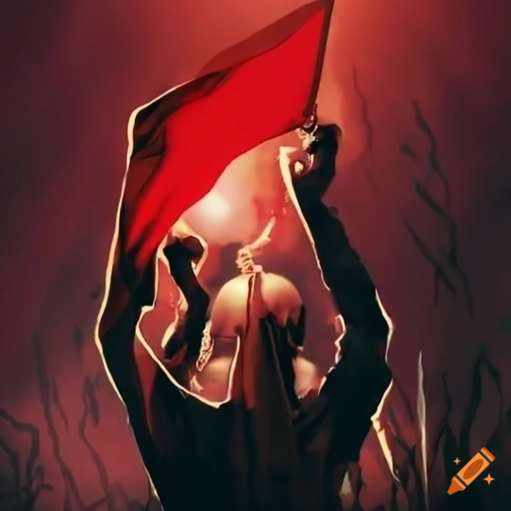 Oppressed holding red flag revolution on Craiyon