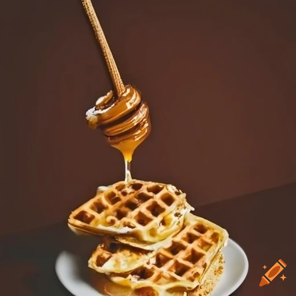 Sweet waffles and honey dripping on top of them