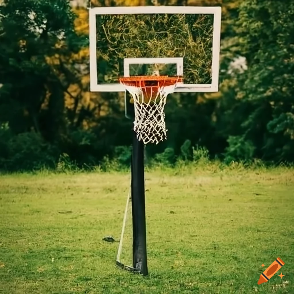 A basketball net on a grass field on Craiyon