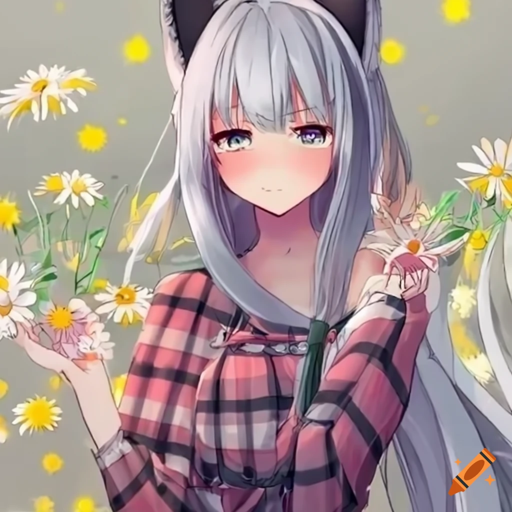 Cute Anime girl with her kawaii cat