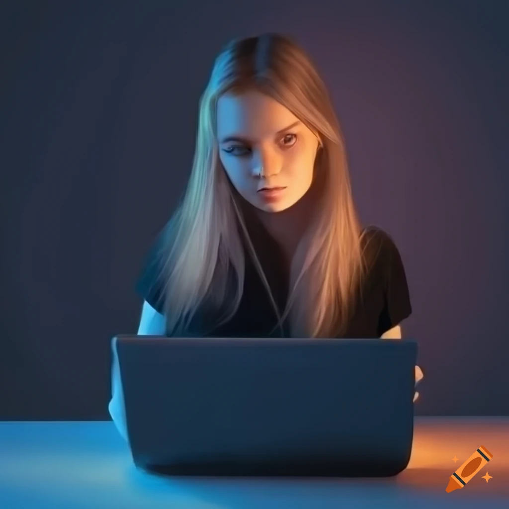 Generate a hyper realistic image of young woman with long blonde hair ...