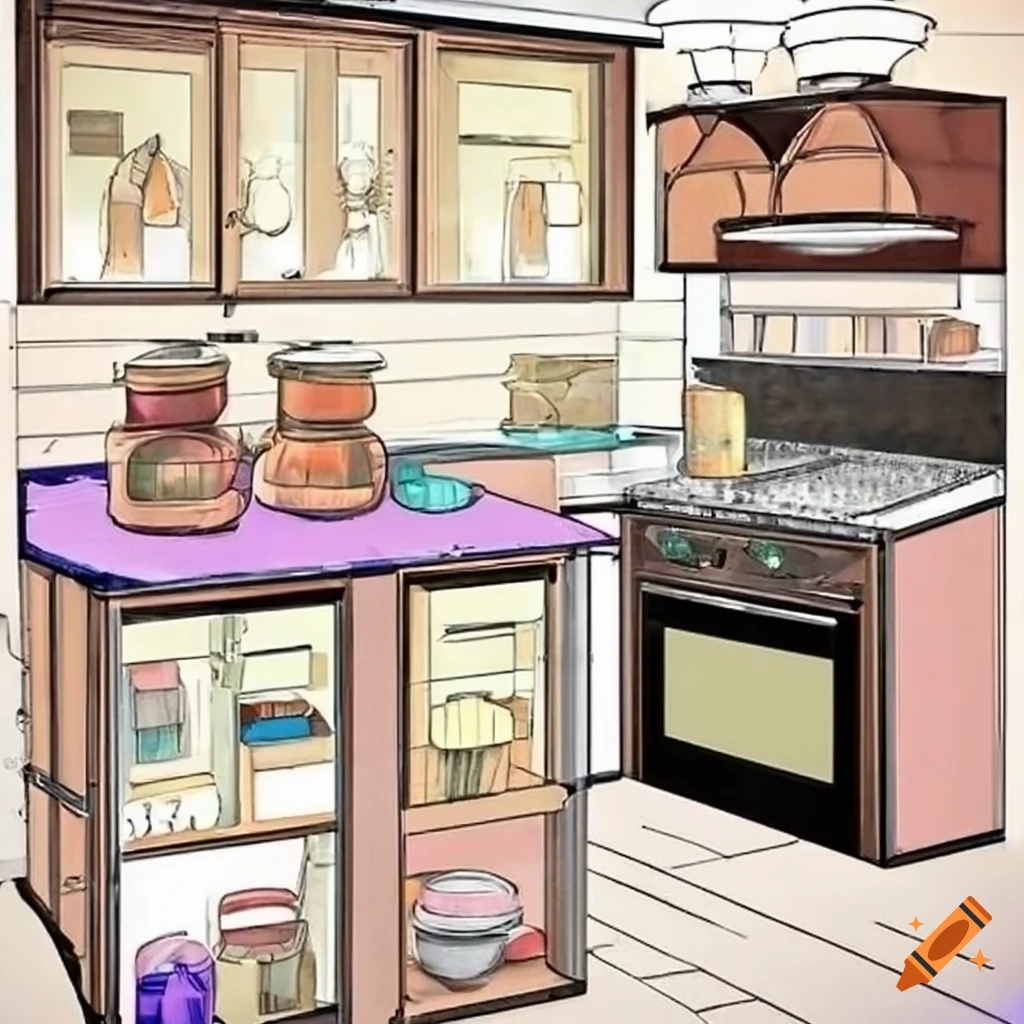 Kitchens with stacks of mixed colored plates on Craiyon