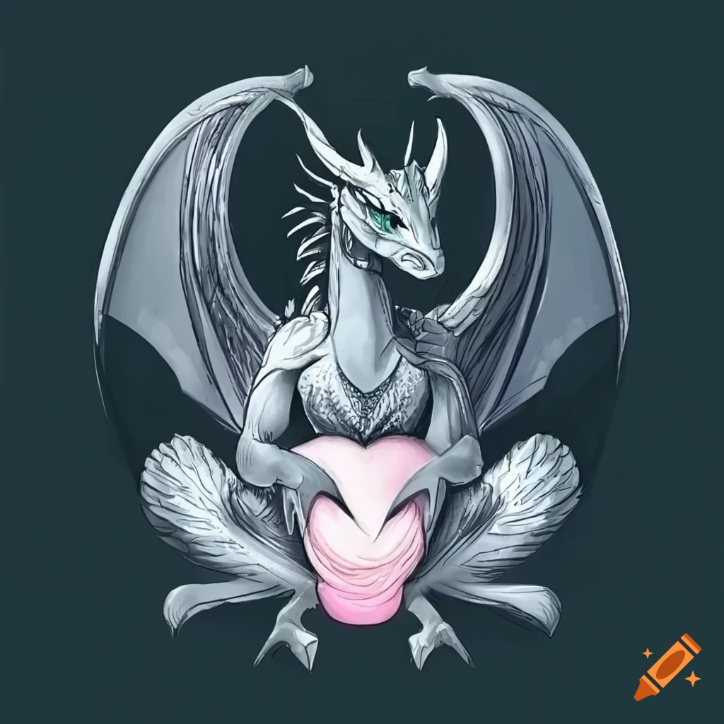 grey majestic dragon alien queen with impressive horns wearing a pink diaper