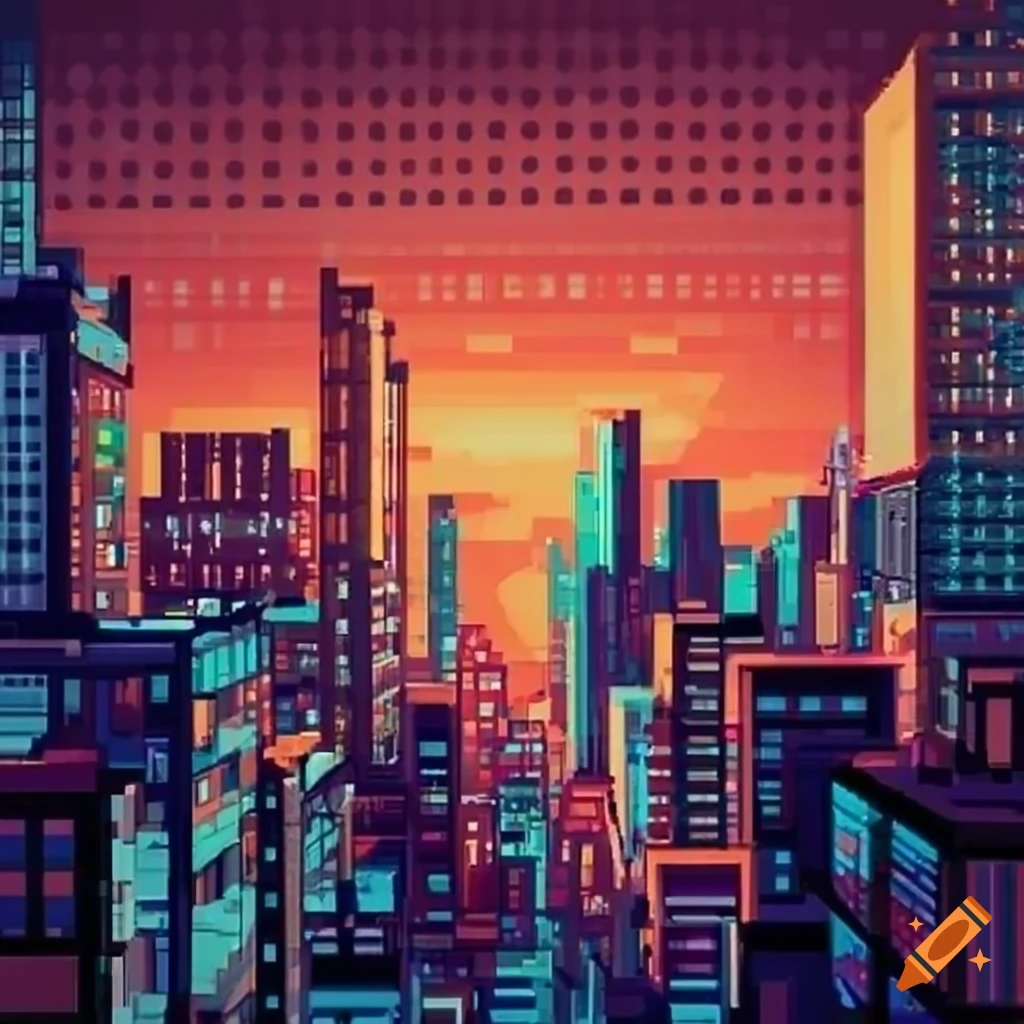 Detailed pixel city view from window
