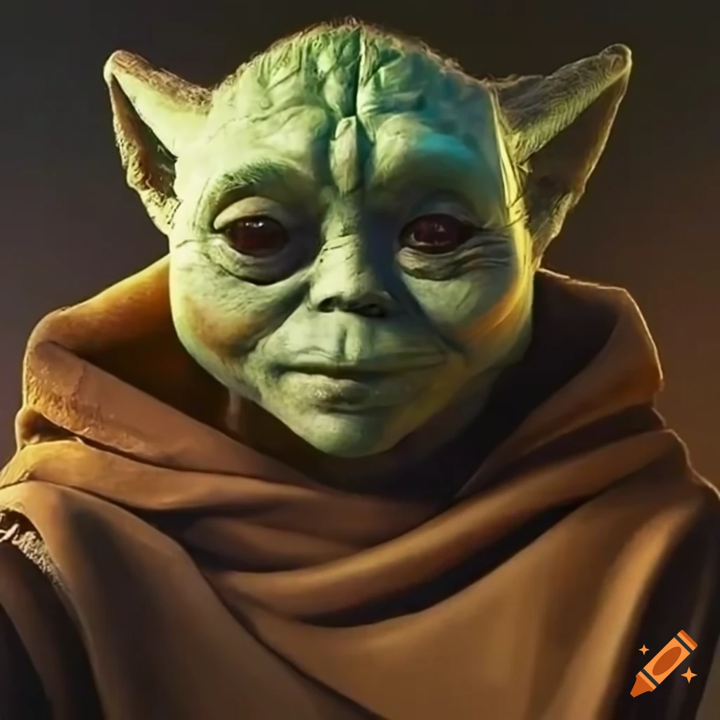 Jedi grogu, who looks like valery zaluzhny's face with a yellow and blue  sword on Craiyon