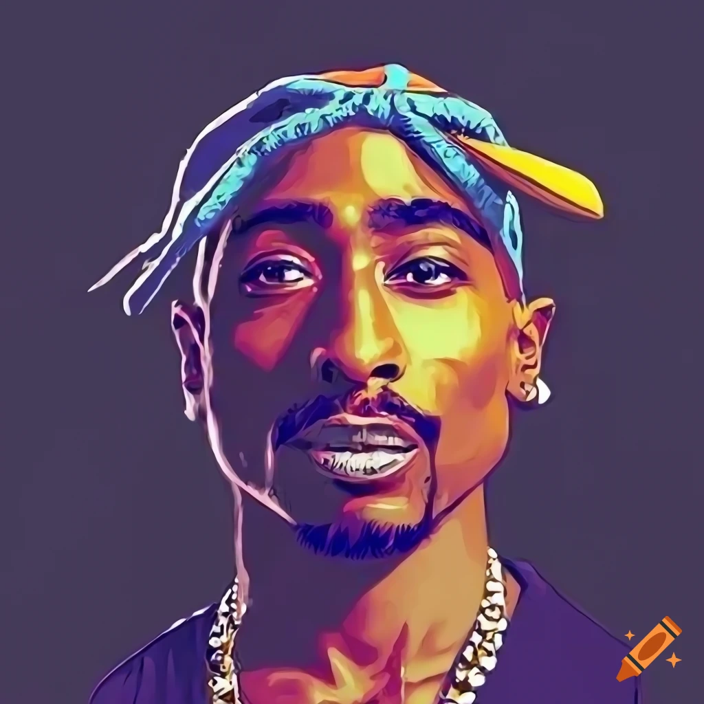 Download Cartoon Rapper Tupac Vintage Gold Wallpaper
