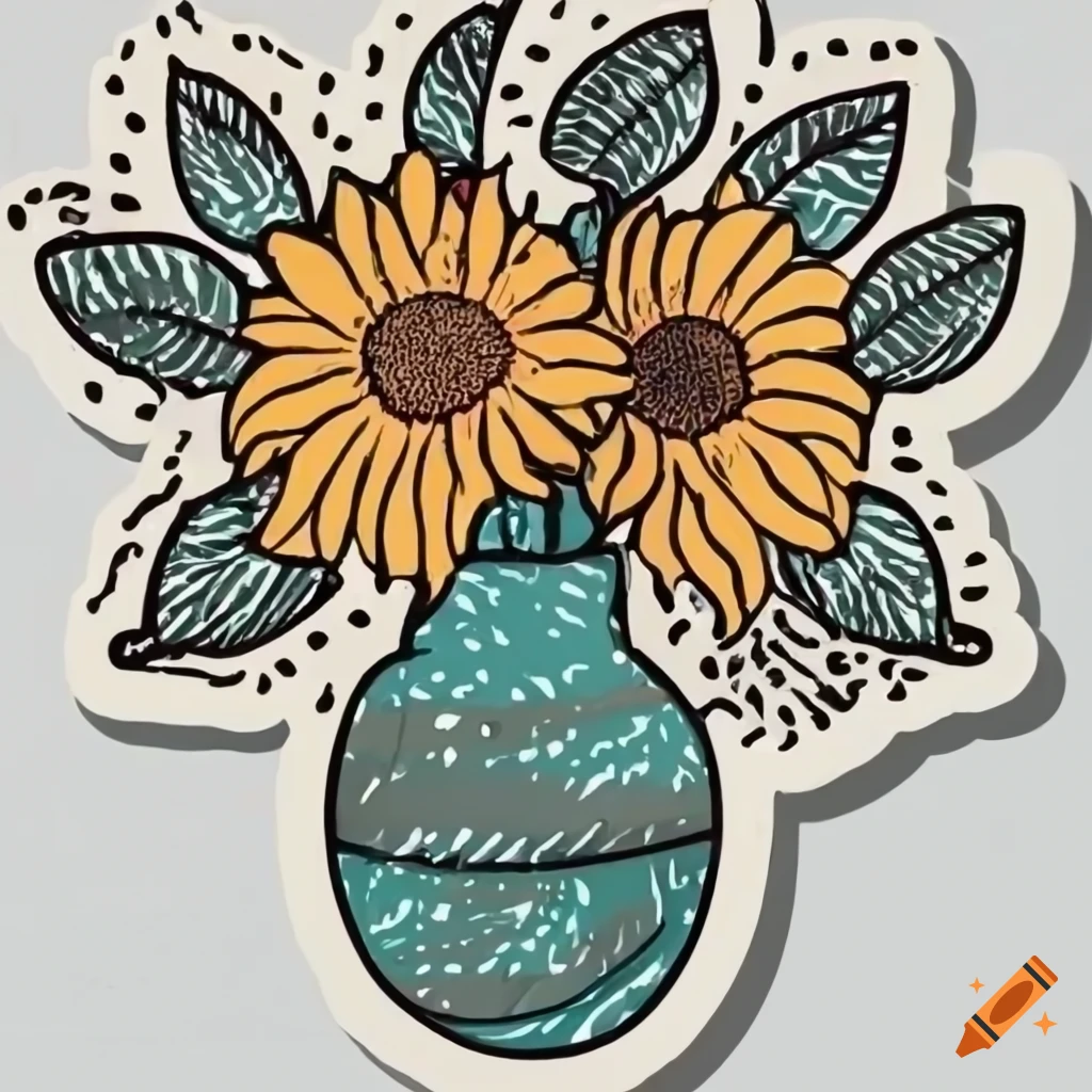 Sticker of a vase with sunflowers on Craiyon