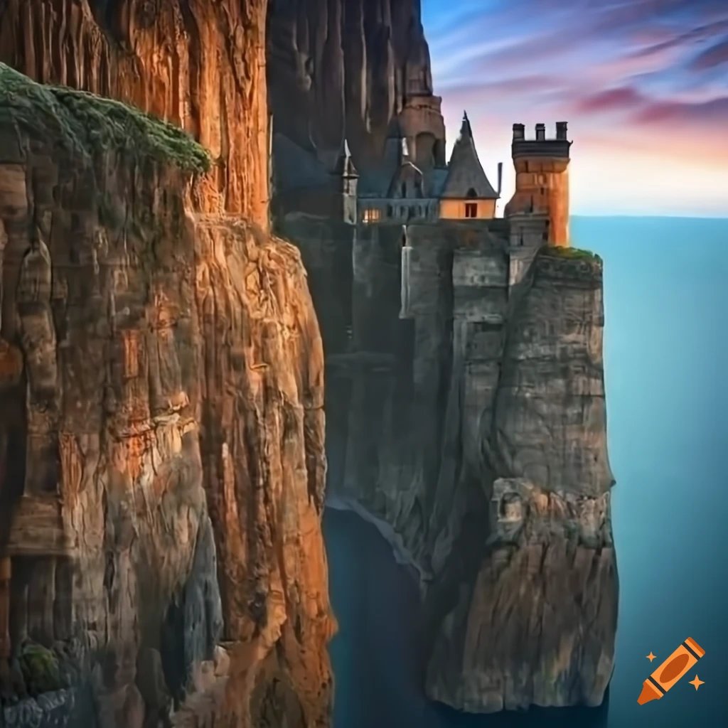 stunning cliffside fortress' high definition, sharp contrast focal-depth,  with hygge vibes and intricate stave carvings, masterful details, high  definition, 🇨🇦accents