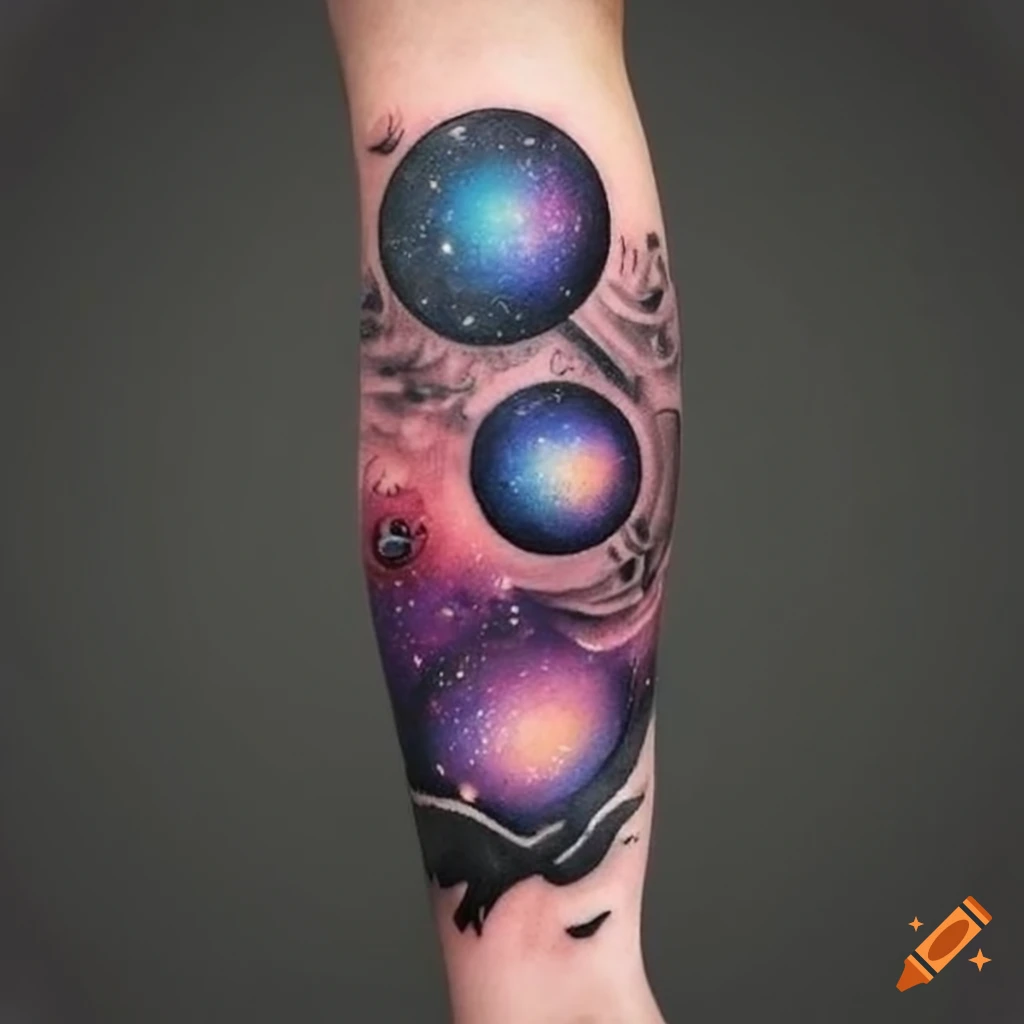 An accurate depiction of our solar system with each planet named in a  sleeve tattoo format, minimalistic with thin lines and a lot of empty  unfilled space tattoo idea | TattoosAI