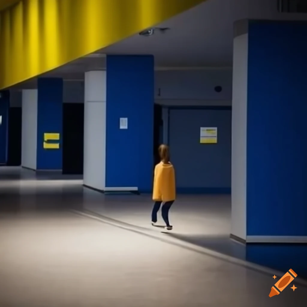 Faceless ikea employees with odd body proportions wandering an empty