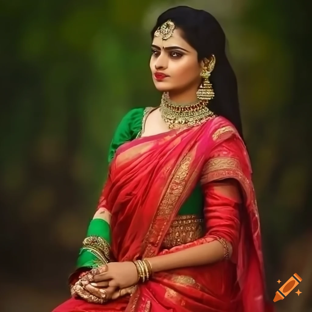 Indian girl wear sharee, good looking village background on Craiyon