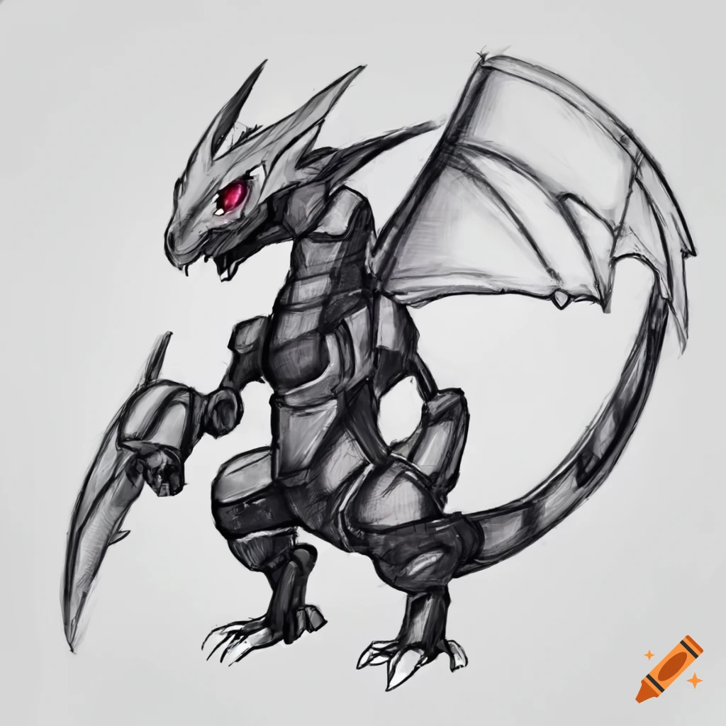 Robot dragon pokemon red and black two legs