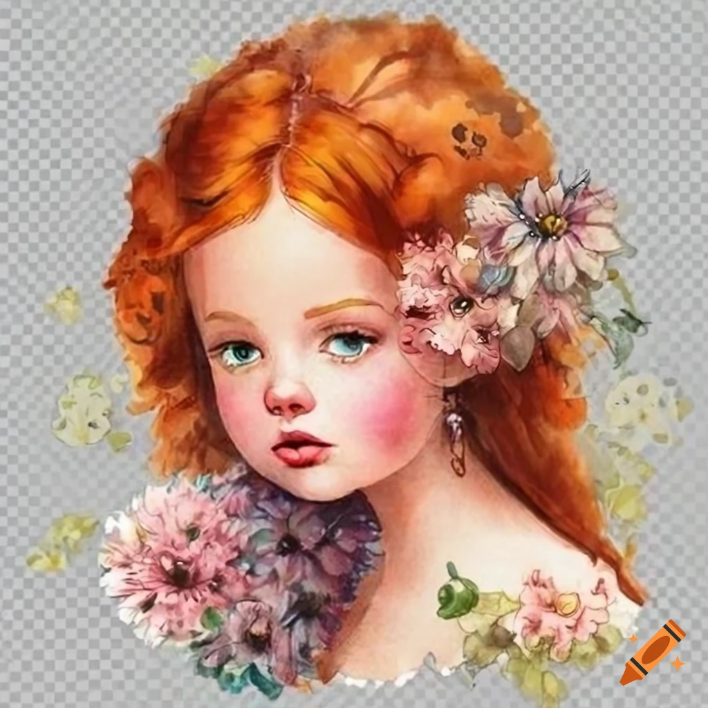 Watercolour Vintage Day Dreamer Clipart Red Haired Girl Png Digital Watercolour vintage day dreamer clipart red haired girl png digital