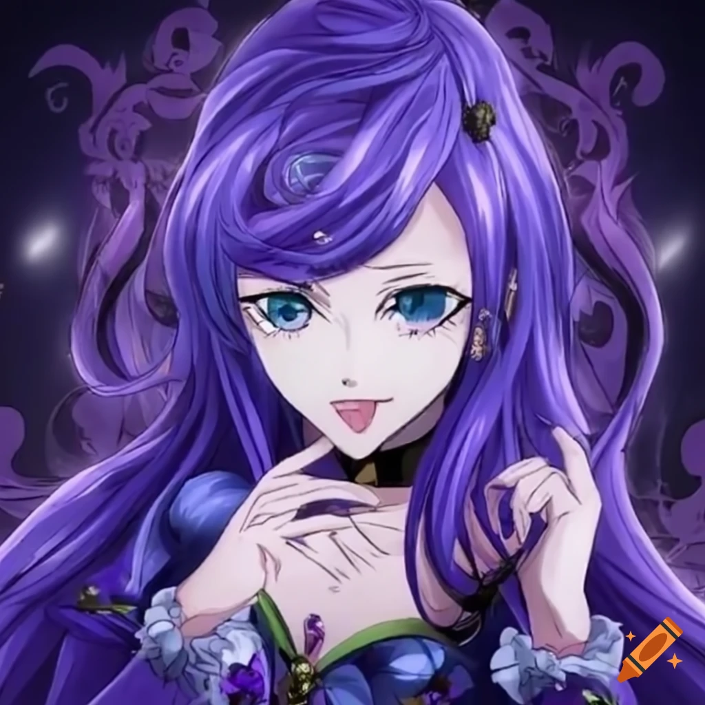 Femme fatale heroine with light lilac hair in black butler anime