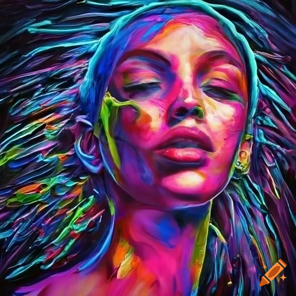 Neon oil painting of woman high resolution