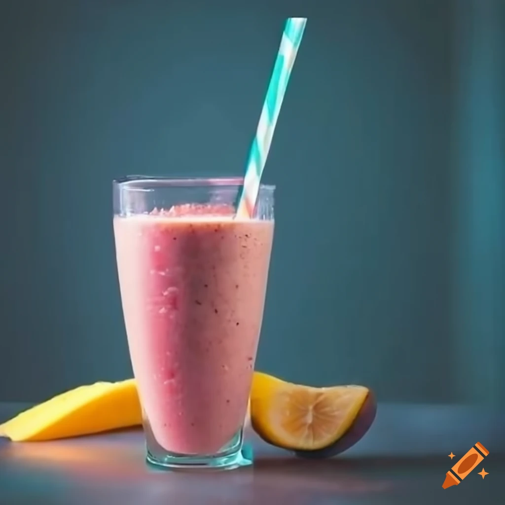 Smoothie with mango, pineapple, banana, peaches, coconut water blended