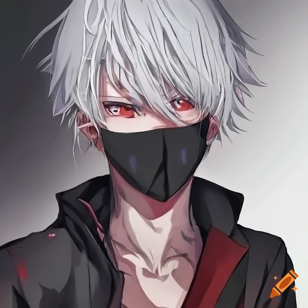 Anime cool guy with white hair wearing mask cover only half of his face ...