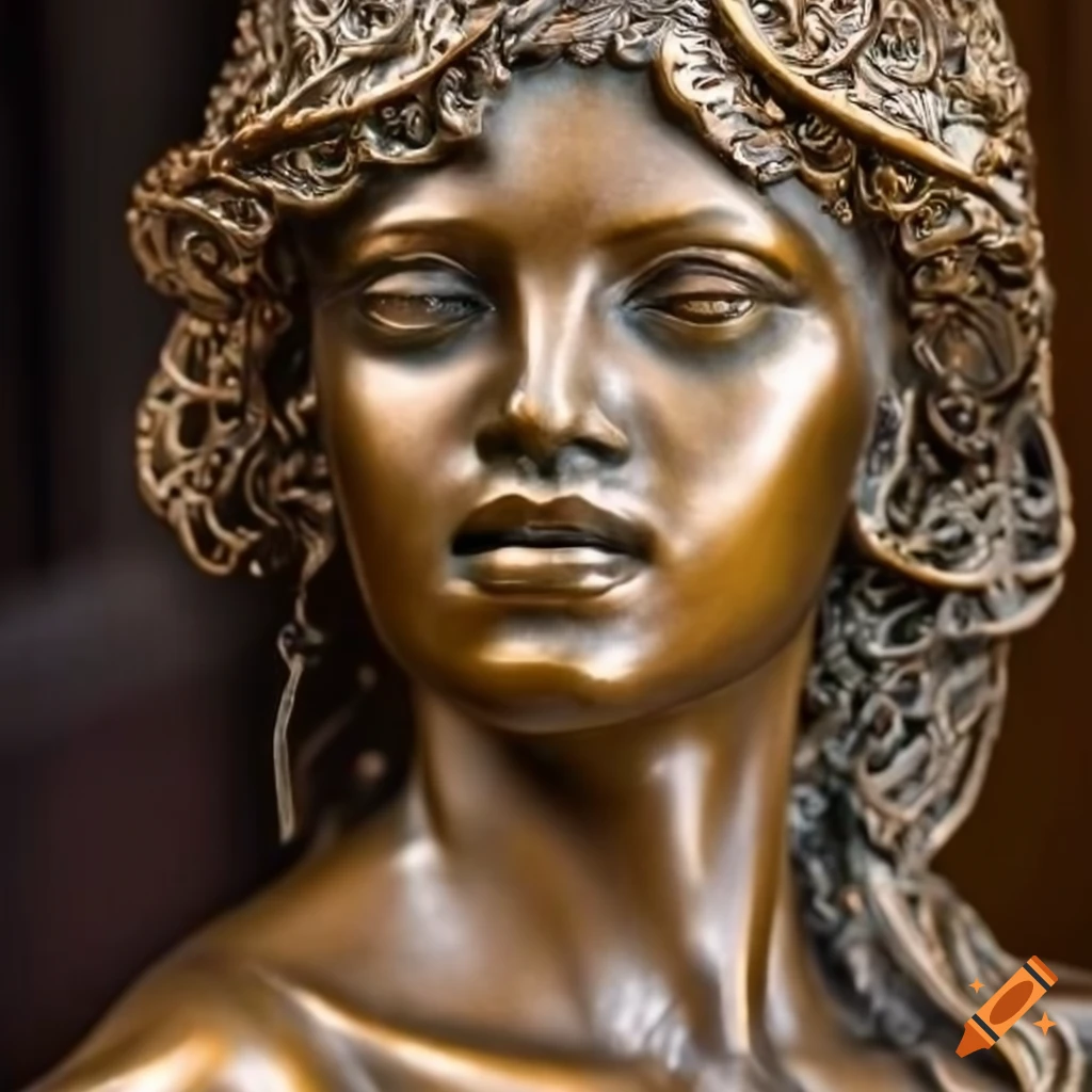 An exquisite bronze statue of a woman with intricate art deco design on