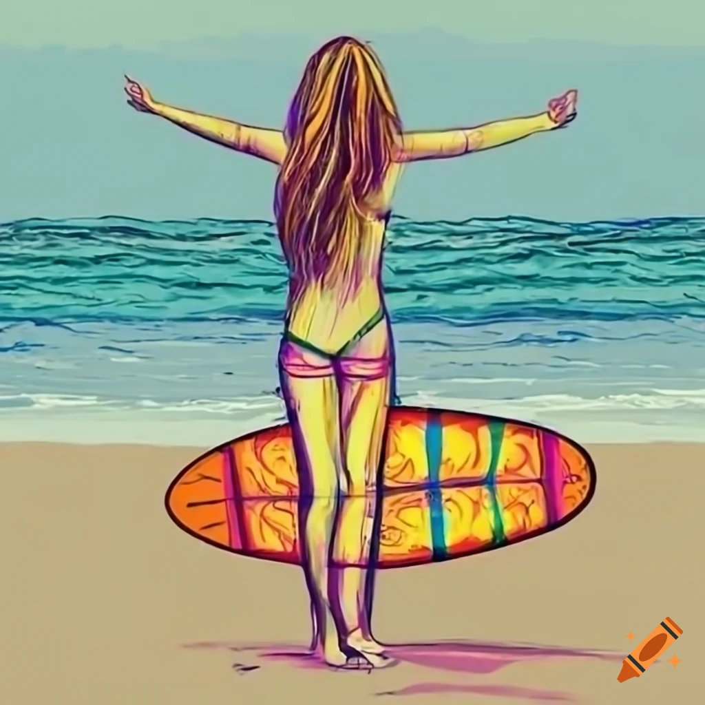 surfboard on wave drawing