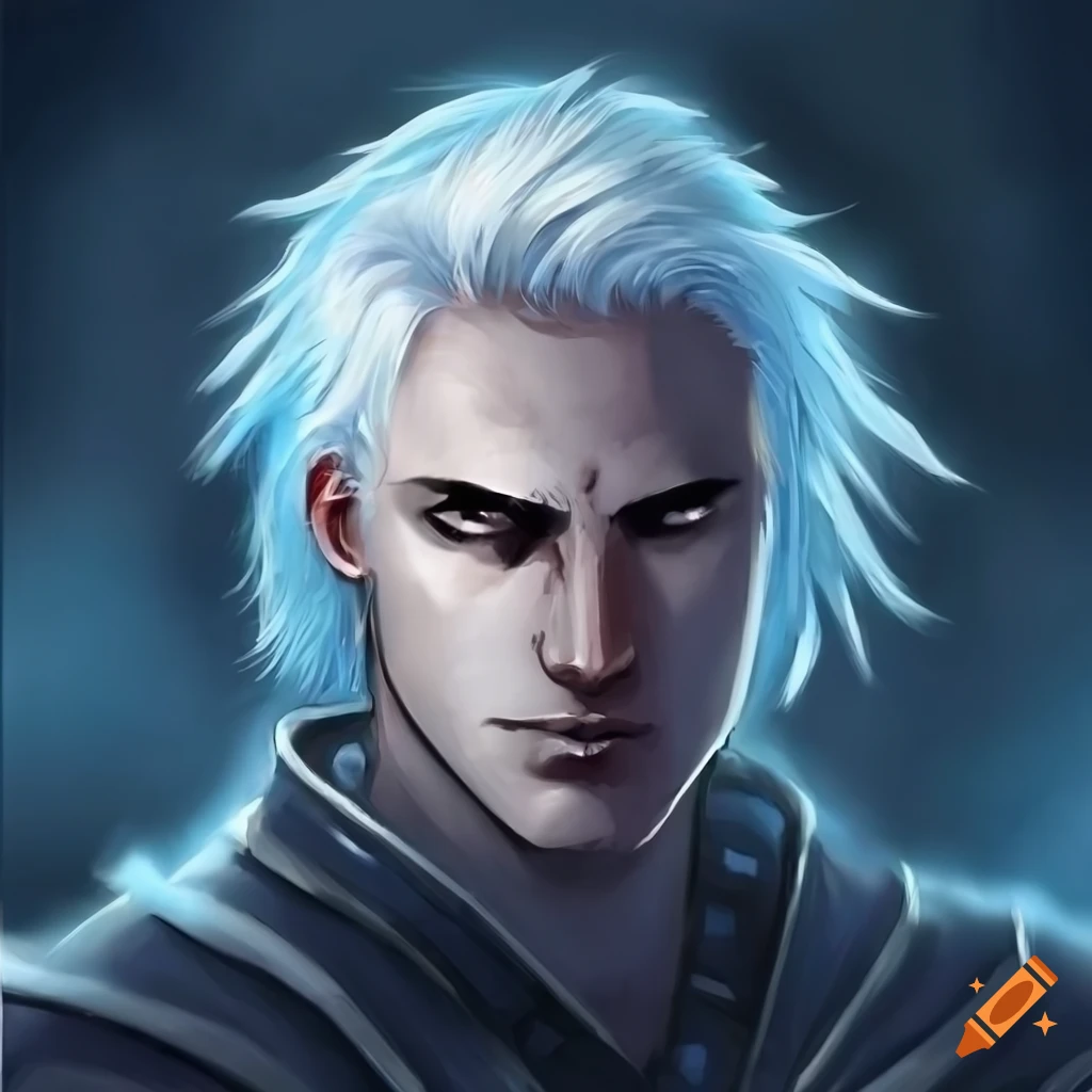 Aric is a man in his thirties, with refined white hair. his piercing ...