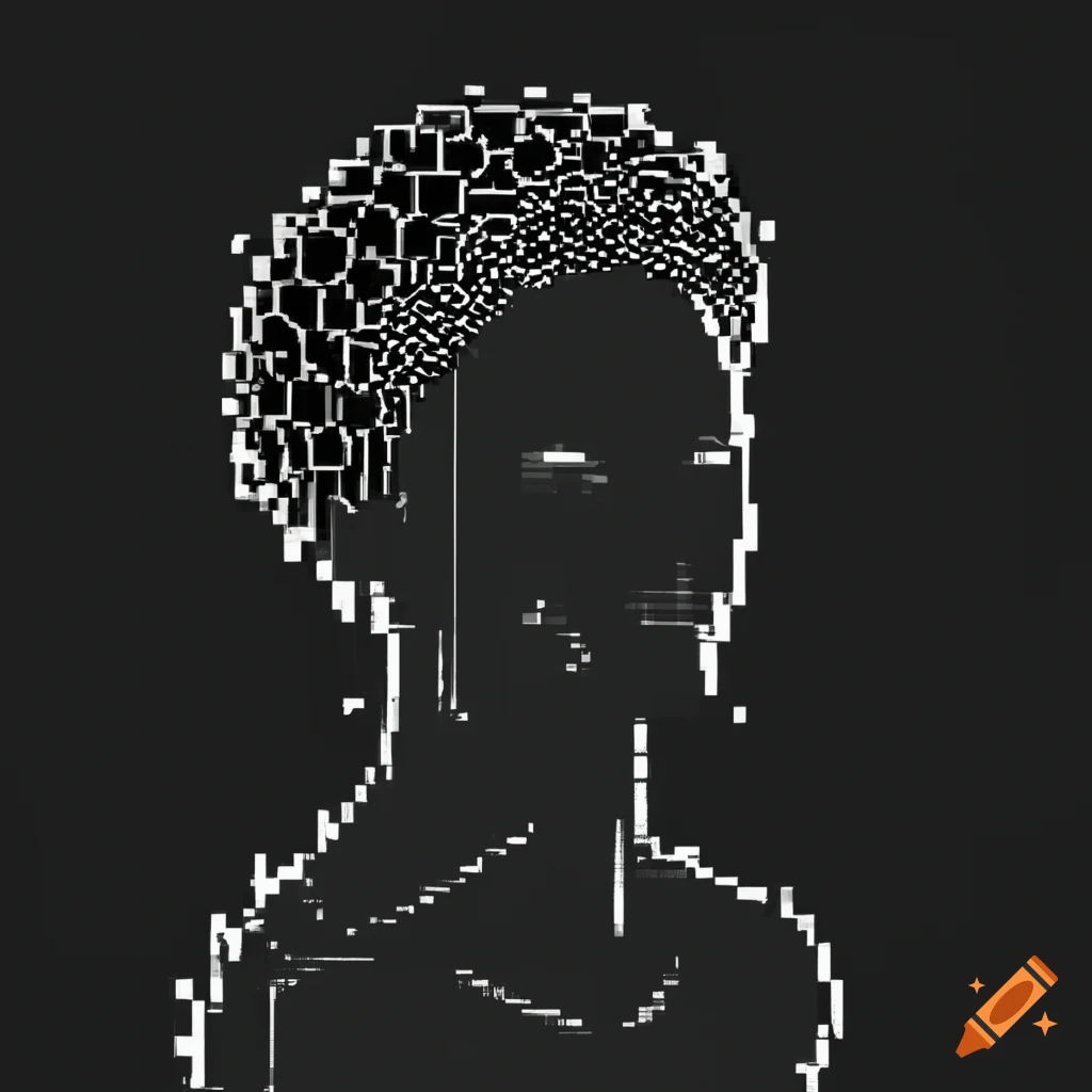 black and white 8bit african human silhouette