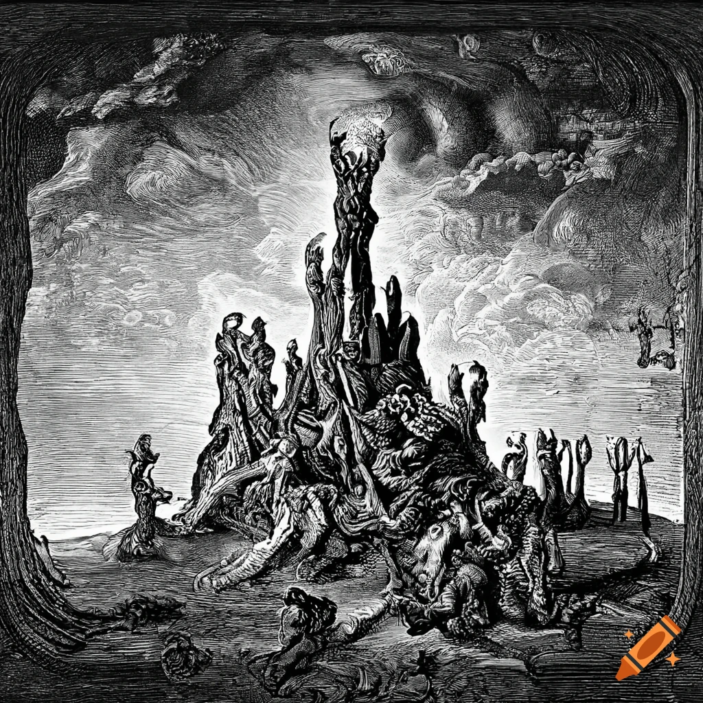 Surreal black and white art with high-quality gustave dore style ...